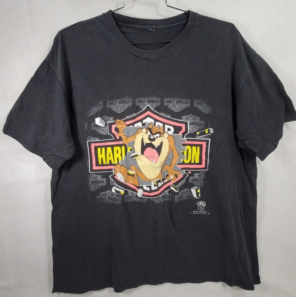 Vintage Taz Harley Davidson Motorcycle Single Stitch T Shirt Looney Toons Devil